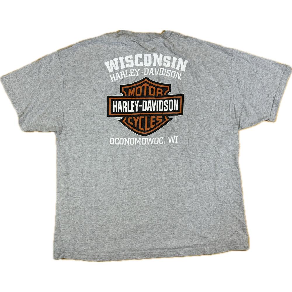 Harley‎ Davidson Oconomowoc WI Gray Tee Men XL Bar Shield Motorcycle Shirt - Picture 4 of 8